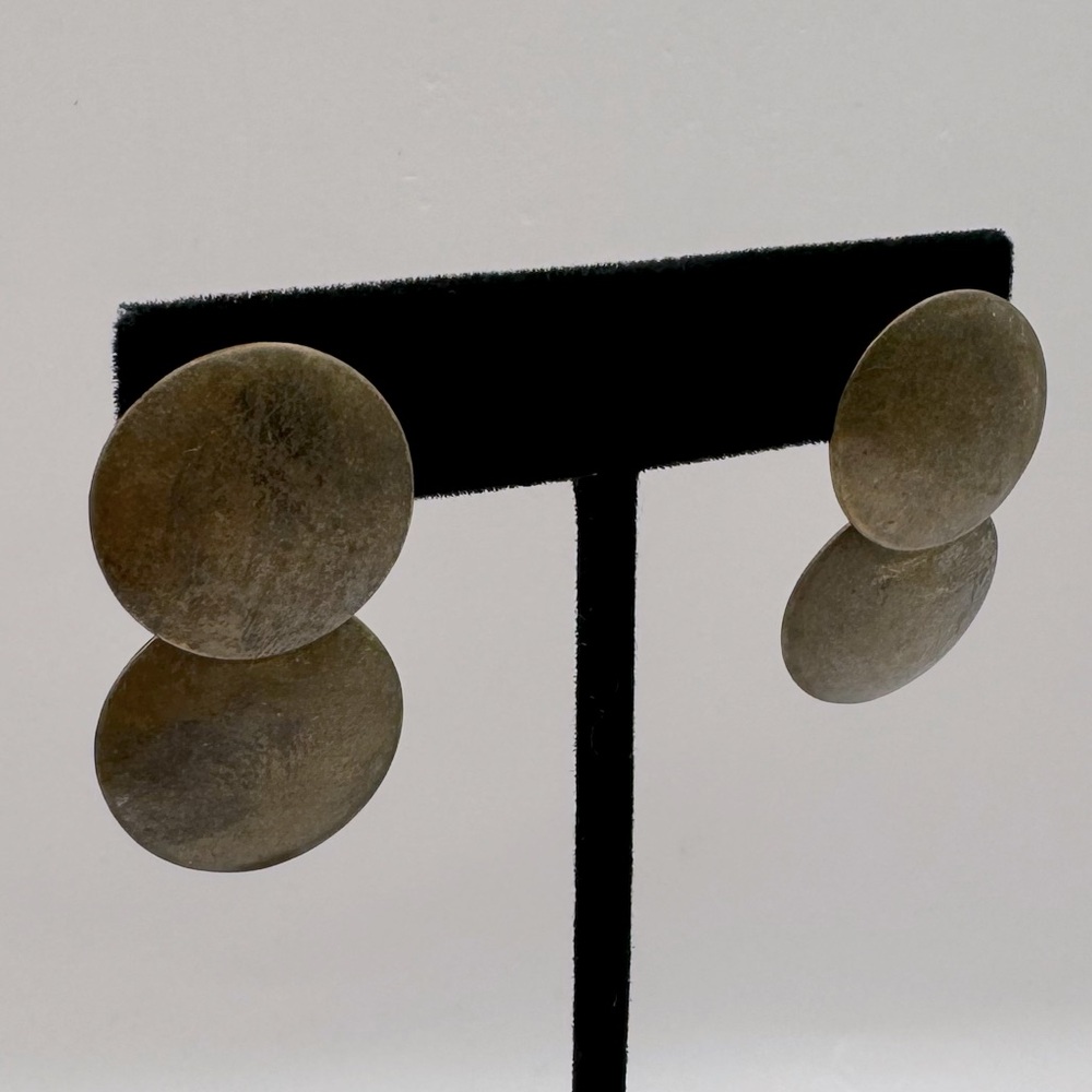 VINTAGE Bronze Disc Drop Earrings